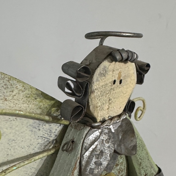 Vintage Whimsical Wooden Angel Figurine with Metal Wings - Picture 6 of 7